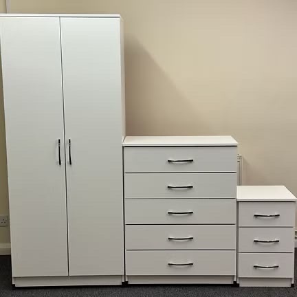 Rotherham METRO (WHITE ) WARDROBE CHEST & BEDSIDE - FULLY ASSEMBLED
