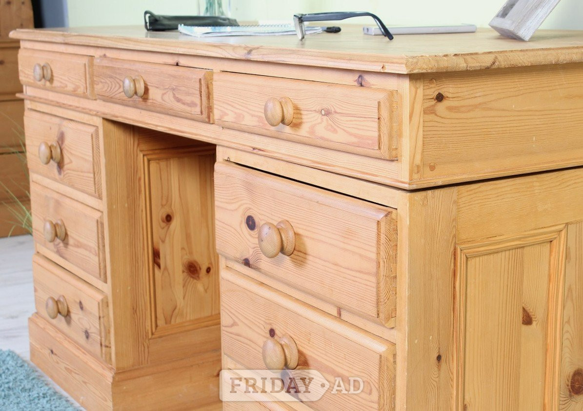 UK Delivery - Solid Pine Accountants Desk 9 Drawers 100% Pine