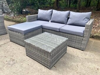 Grey 4 Seater Rattan Garden Sofa with coffee table