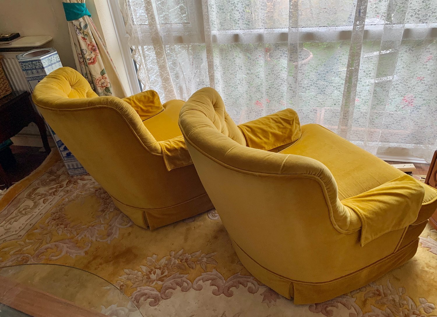 Reigate Pair of Gold Velvet Chesterfield Style Armchairs