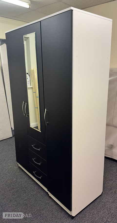 METRO 3 door mirror with 3 drawers - white sides /black doors in Rotherham