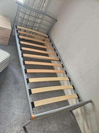 Single Grey Metal Bed Frame (and free mattress)