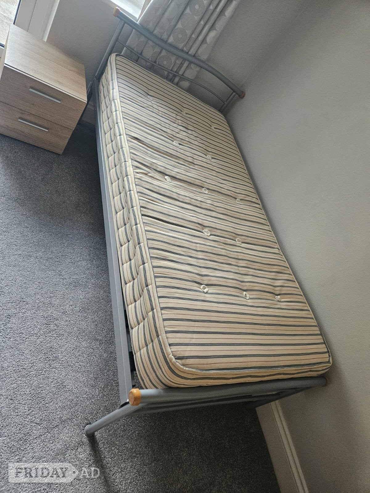 Single Grey Metal Bed Frame (and free mattress)