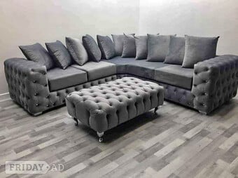 Adorable Grey Chesterfield Corner Sofa Free Delivery All Over UK