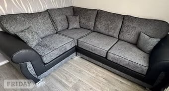 SHANNON 1 CORNER 2 CORNER SOFA - grey Carlton and black pu