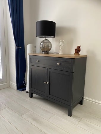 Sideboard in dark grey and wooden top