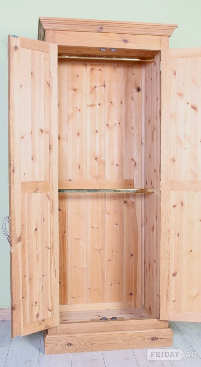 UK Delivery - Second-Hand Waxed Pine Wardrobe 2 Hang Rails 6 Sect