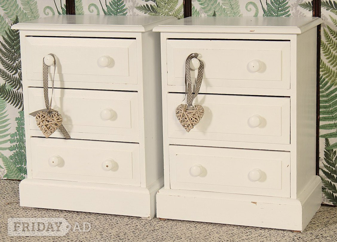 UK Delivery - 2 Shabby Chic Pine Bedside Tables - Furniture