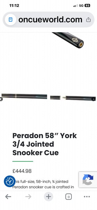 Peridon 58 inch 3/1/4. Hand spliced ash snooker cue. Case. 