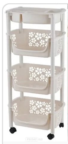 4-tier plastic trolley on wheels