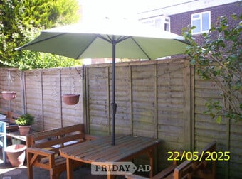 Wooden Garden table + 2 benches + 2 chairs, Seats 6 people. FREE to collector.