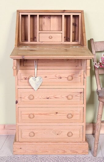 UK Delivery - Slim Waxed Pine Writing Bureau 5 Drawers 100% Pine