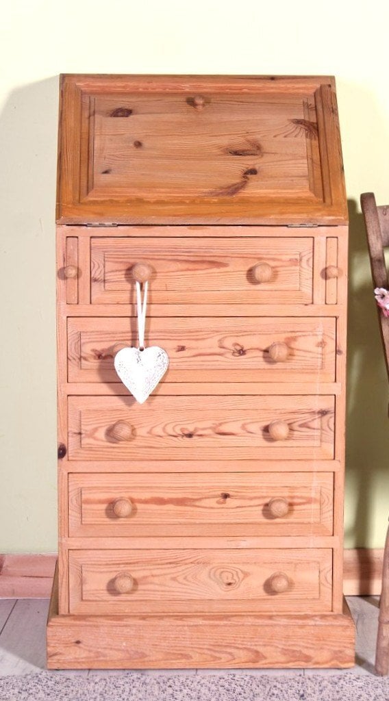 UK Delivery - Slim Waxed Pine Writing Bureau 5 Drawers 100% Pine - Furniture in Hailsham