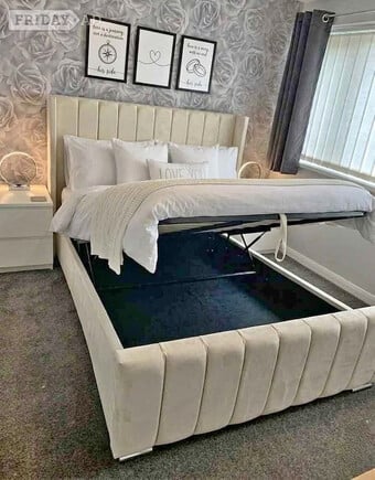 Double Storage Bed with Opt Mattress ¬ Wing Headboard