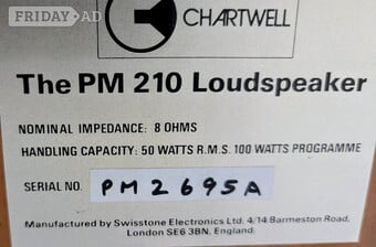 Loudspeakers x2 Rare Classic Chartwell PM210. (8OHMS 50 WATTS) 