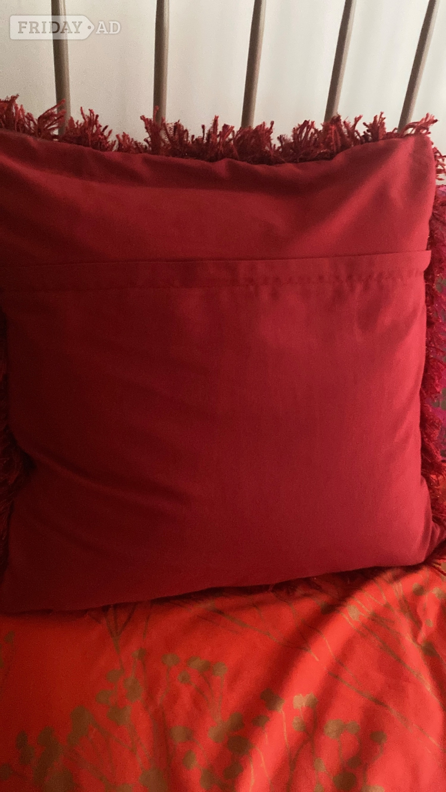 Large blood red shaggy cushion, great condition