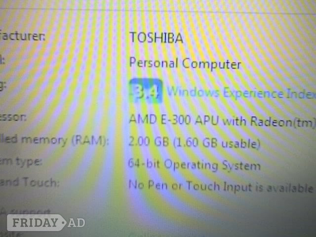 TOSHIBA SATELLITE C660D-19X Win7 HOME LAPTOP