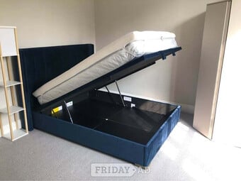 Blue King Bed with Ottomon Gaslift Storage