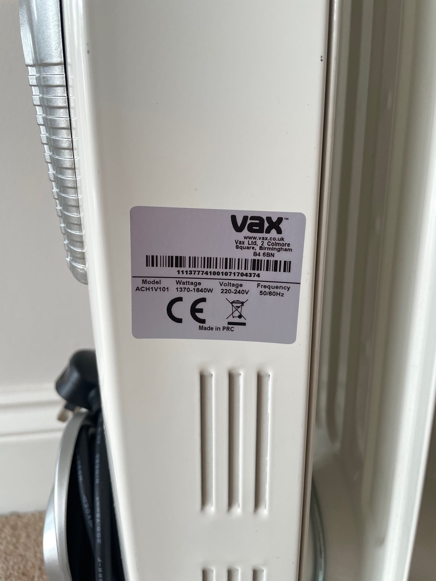 Peacehaven Vax Oil Filled Radiator