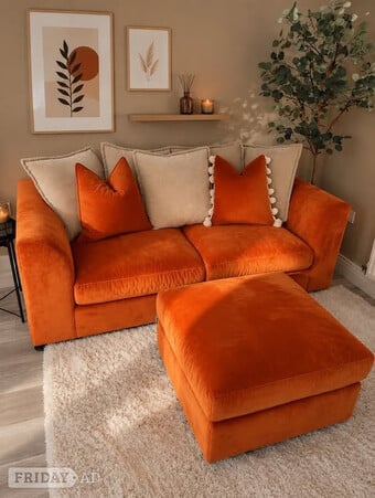 Burnt Orange 2x Seater Sofa With Matching Pouffee
