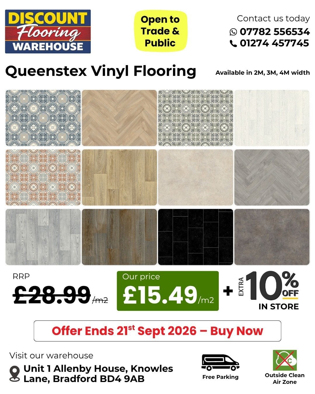 Queenstex Vinyl Flooring £15.49/m² | 2M, 3M & 4M in Bradford