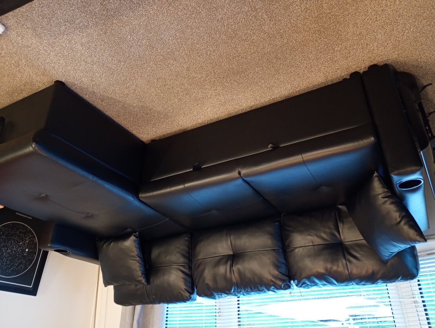 Sofa, with chaise and pull out bed, and storage