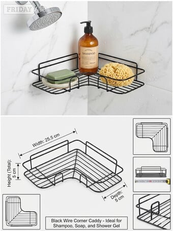 Black wire corner shower caddy / shampoo holder