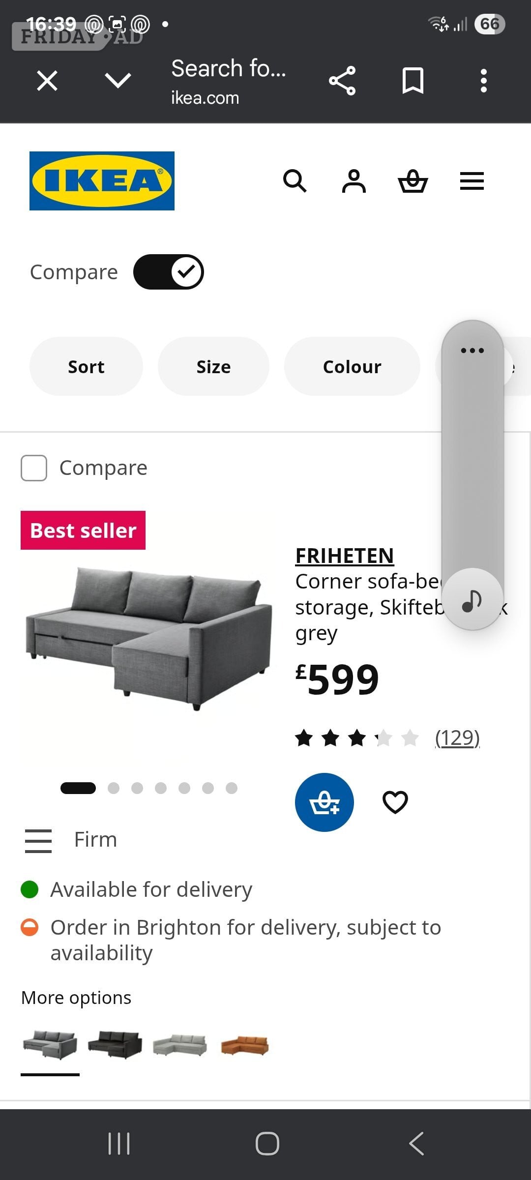 IKEA Sofabed. L shape.