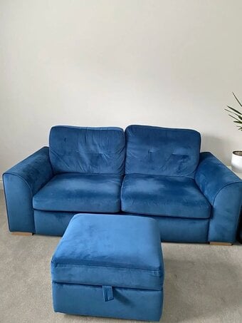 Teal Blue 3 Seater SOfa with Footstool