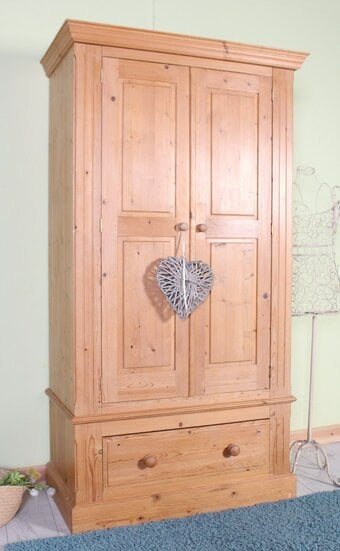 UK Delivery - Waxed Pine Farmhouse Wardrobe Drawer & Shelf