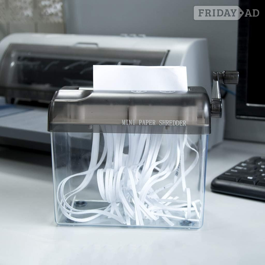 Manual Shredder - A6 Straight Cut Smash Portable Mini Paper Grinder Fits Folded A4 Portrait Paper Capacity 1.5L Black. in Stourbridge