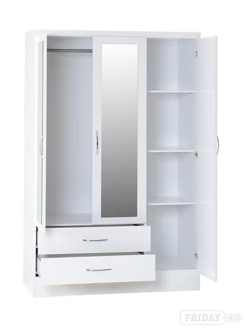 Rotherham NEVADA 3 DOOR 2 DRAWER MIRRORED WARDROBE IN WHITE GLOSS £275