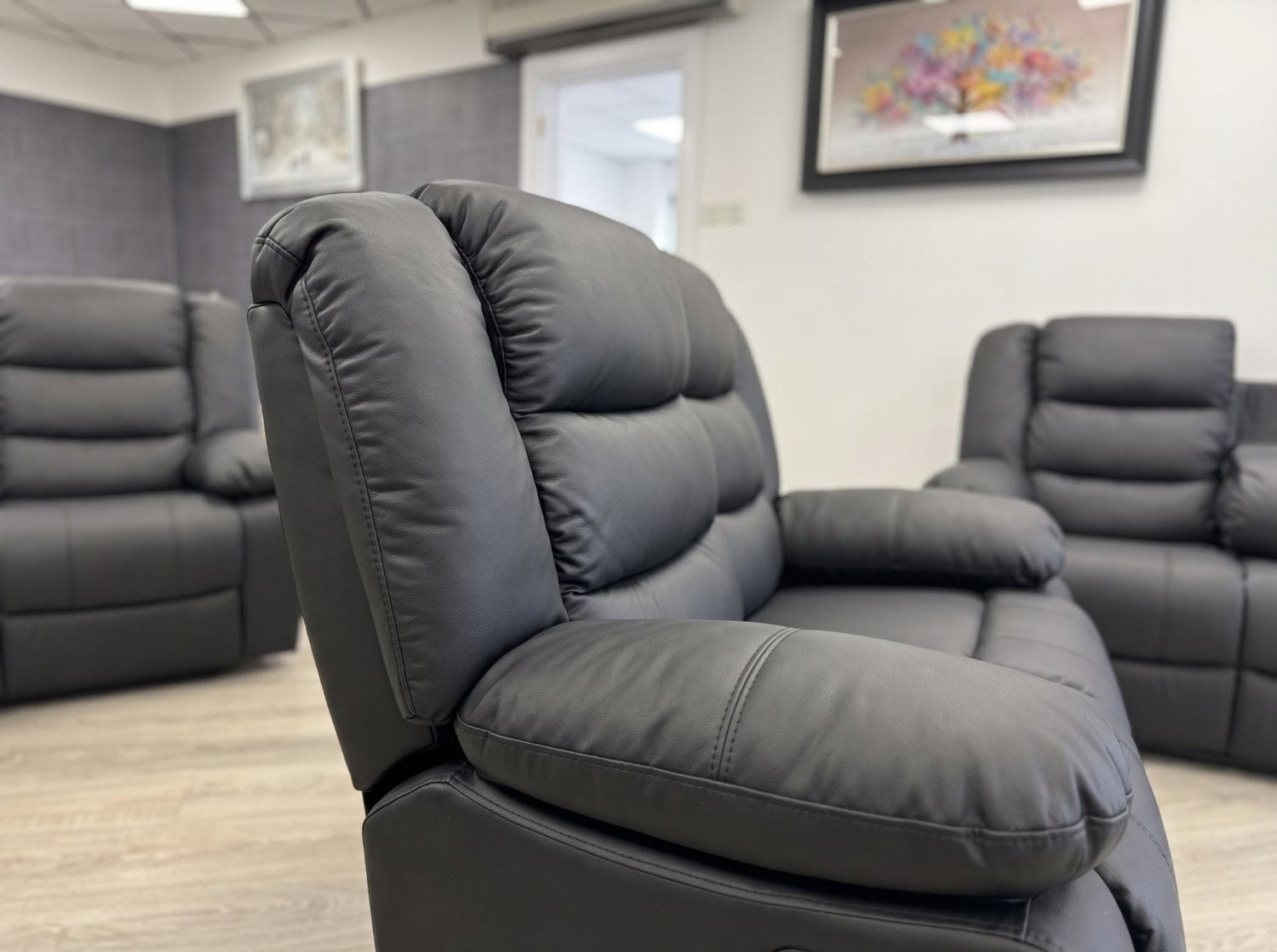 Black Leather Recliner 3+2 Seater Sofa Set 