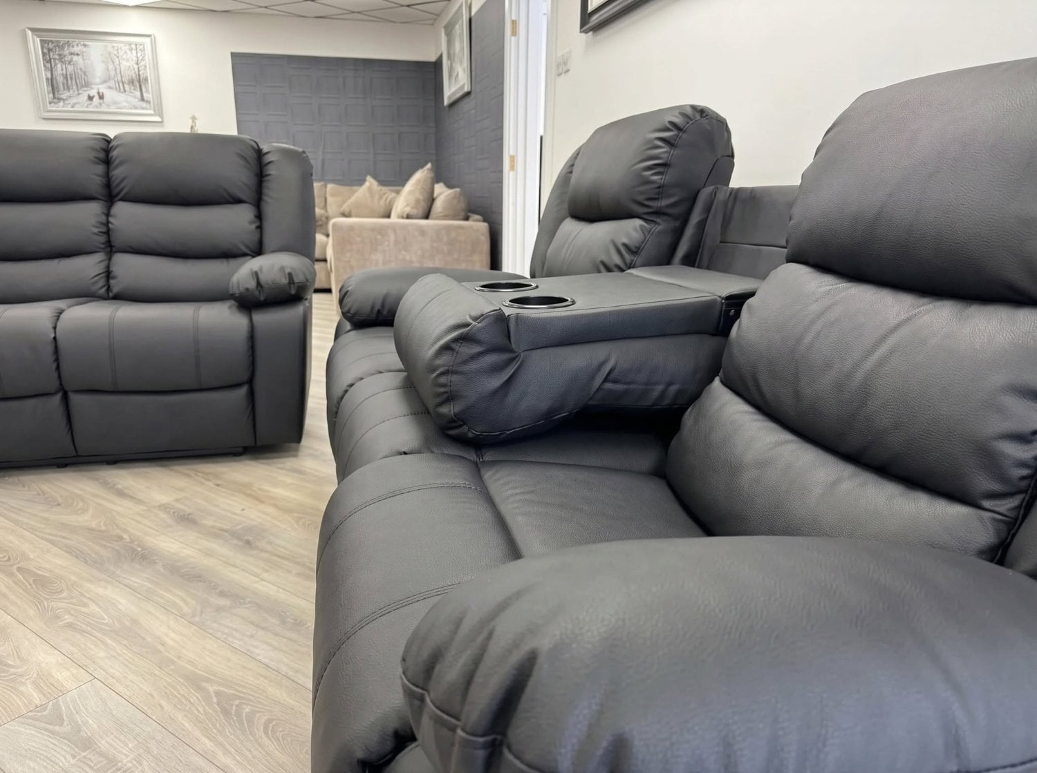 Leeds Black Leather Recliner 3+2 Seater Sofa Set 