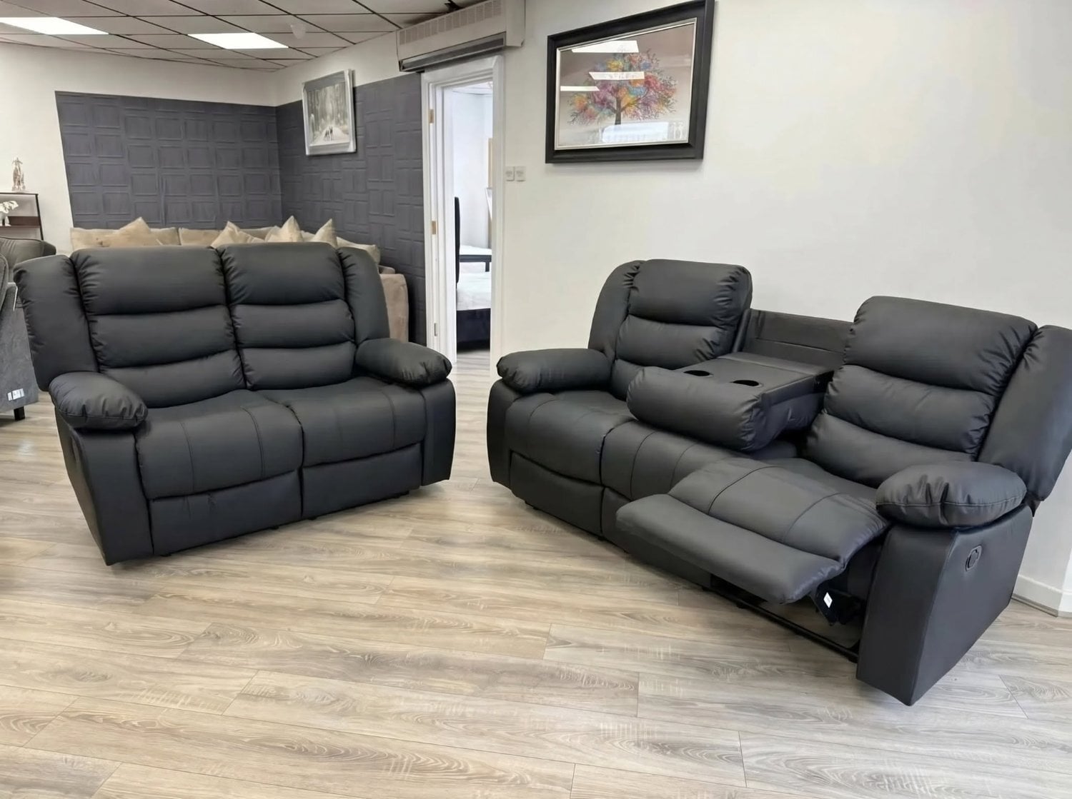 Black Leather Recliner 3+2 Seater Sofa Set  - Furniture in Leeds