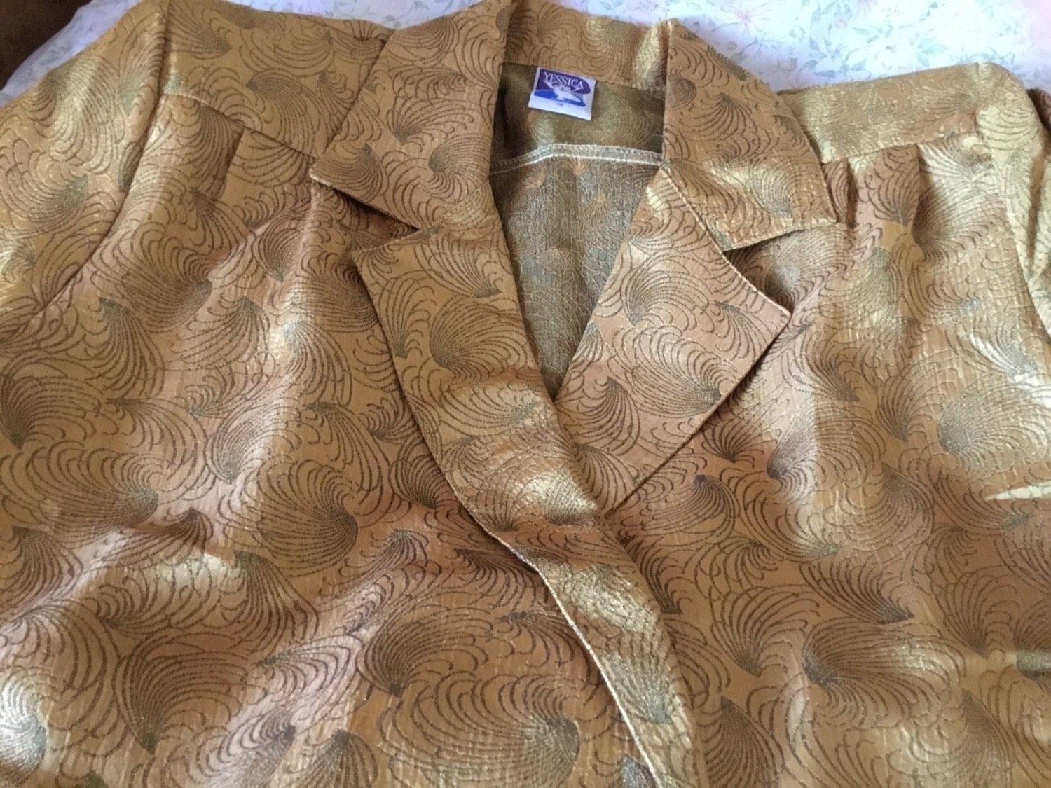 Llantwit Major Yessica vintage gold with black swirls Vintage buttoned blouse