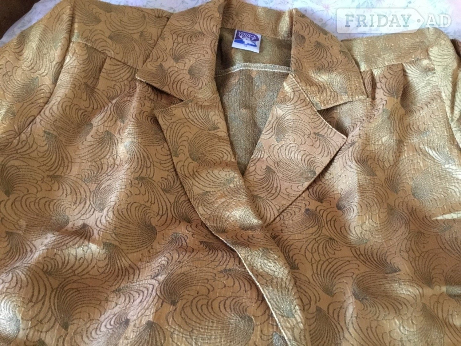 Llantwit Major Yessica vintage gold with black swirls Vintage buttoned blouse