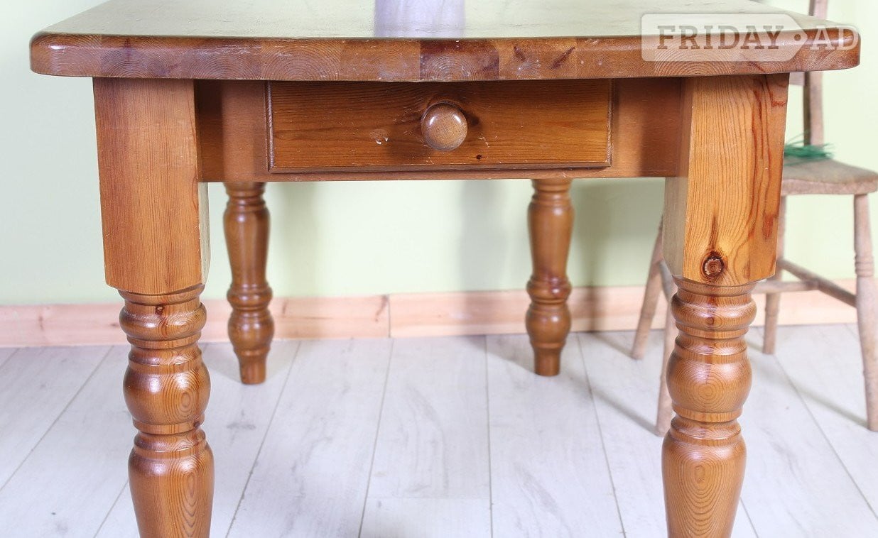 UK Delivery - Old Farmhouse Pine Table Waxed With Cutlery Drawer