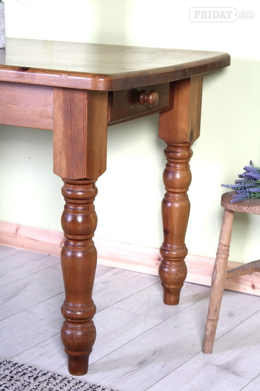 UK Delivery - Old Farmhouse Pine Table Waxed With Cutlery Drawer - Furniture in Hailsham