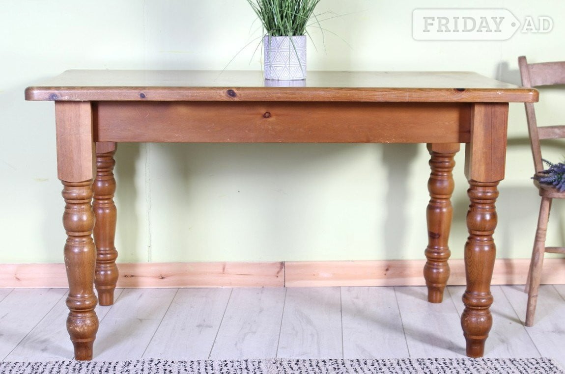 UK Delivery - Old Farmhouse Pine Table Waxed With Cutlery Drawer - Furniture