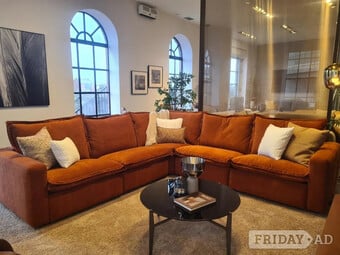 Next Crosby Burnt Orange 5/6 Seater Sofa in Rust Velvet, Modular 