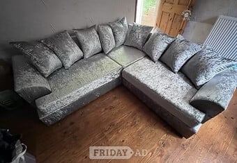 FERGUSON CORNER SOFA - SILVER CRUSHED VELVET