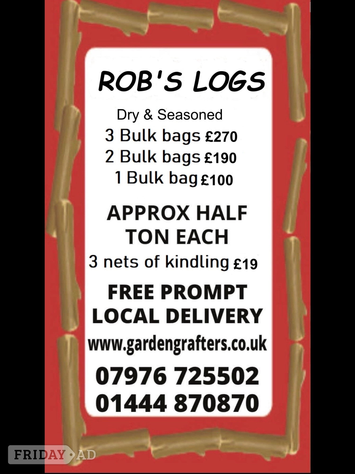 Robs Logs dry and seasoned hardwood logs & kindling in Brighton
