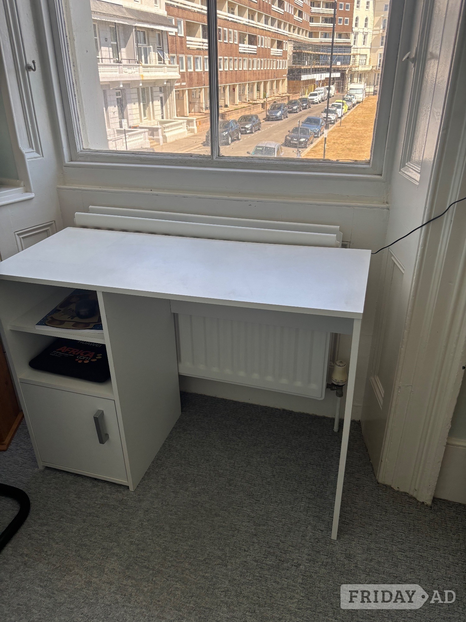 White Study/Computer Desk with Storage – Good Condition - Furniture in Hastings