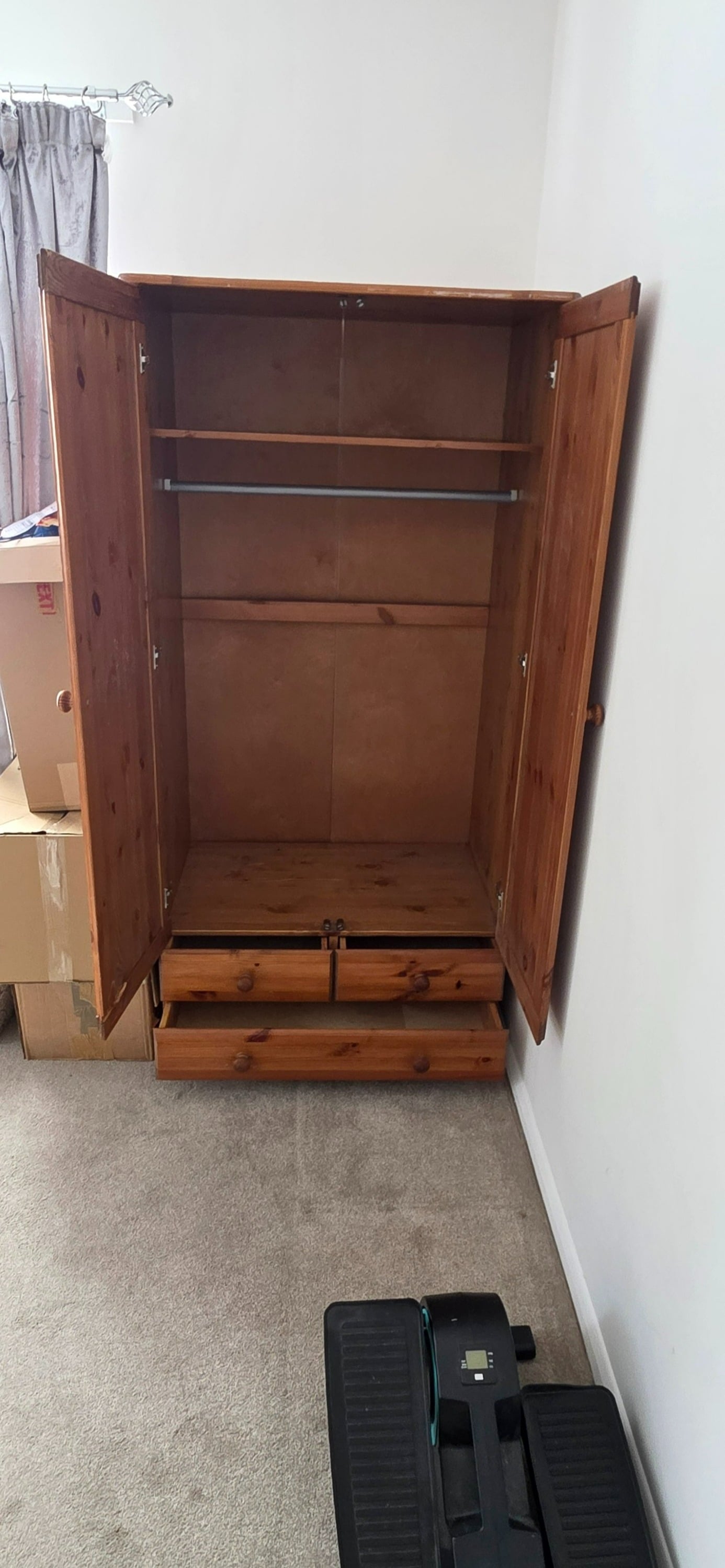 single pine wardrobe with 3 draws 