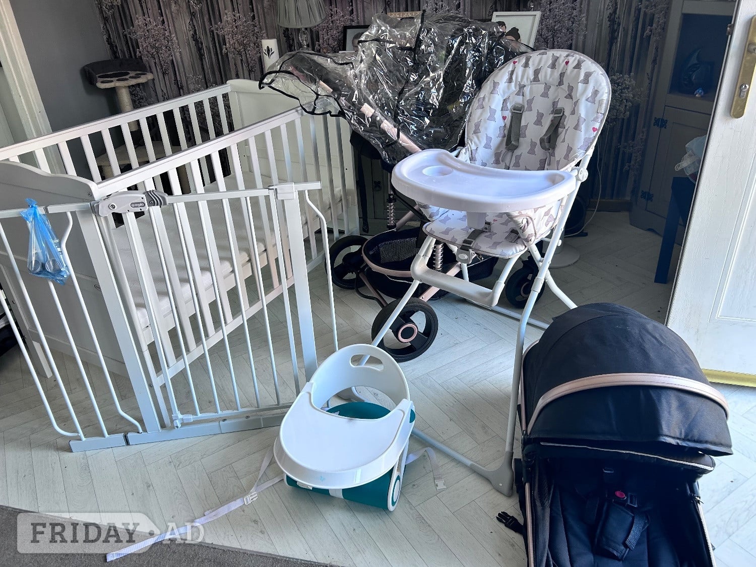 Travel system with high chair star gate and cot and mattress 