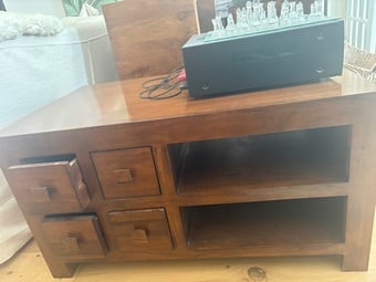 Large solid wood tv unit.   With drawers. Mango wood style