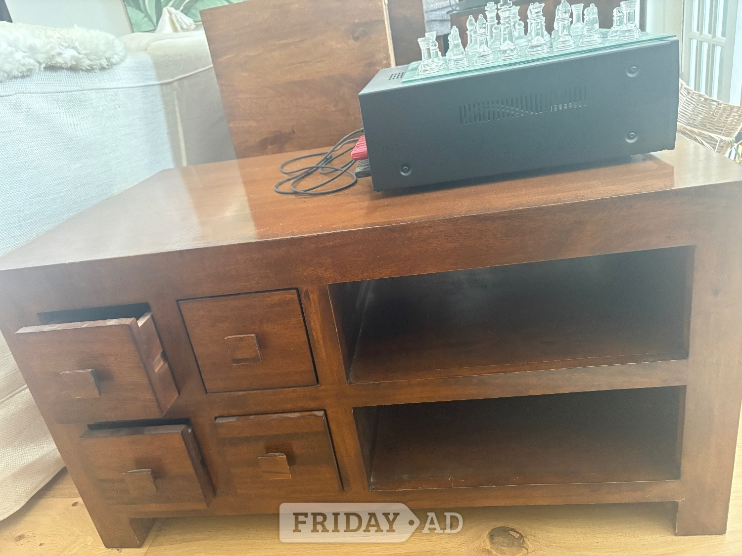 Large solid wood tv unit.   With drawers. Mango wood style in Worthing