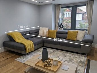 Modern Grey L-Shape Sofa Bed with Adjustable Headrests (275cm x 2