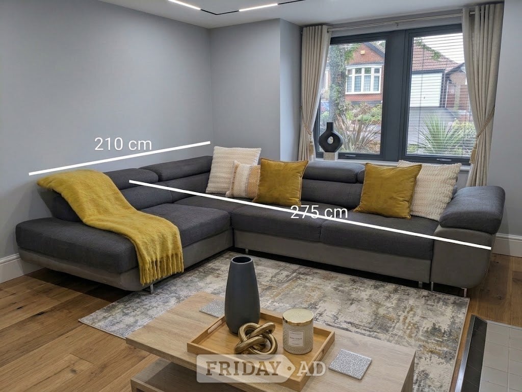 Modern Grey L-Shape Sofa Bed with Adjustable Headrests (275cm x 2 in Peterborough